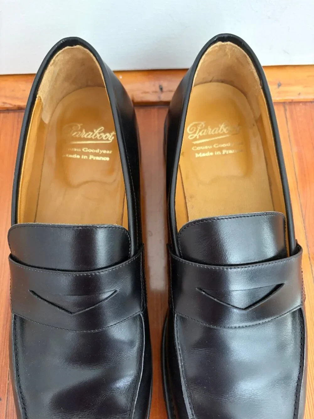 Paraboot Adonis loafers in black smooth leather US 11